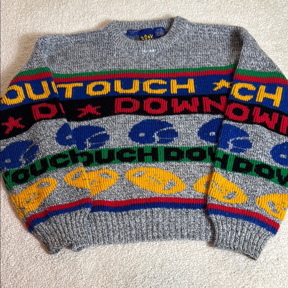 Vintage All Over Print Football Touchdown Colorful Sweater KIDS-12-L-AOP
